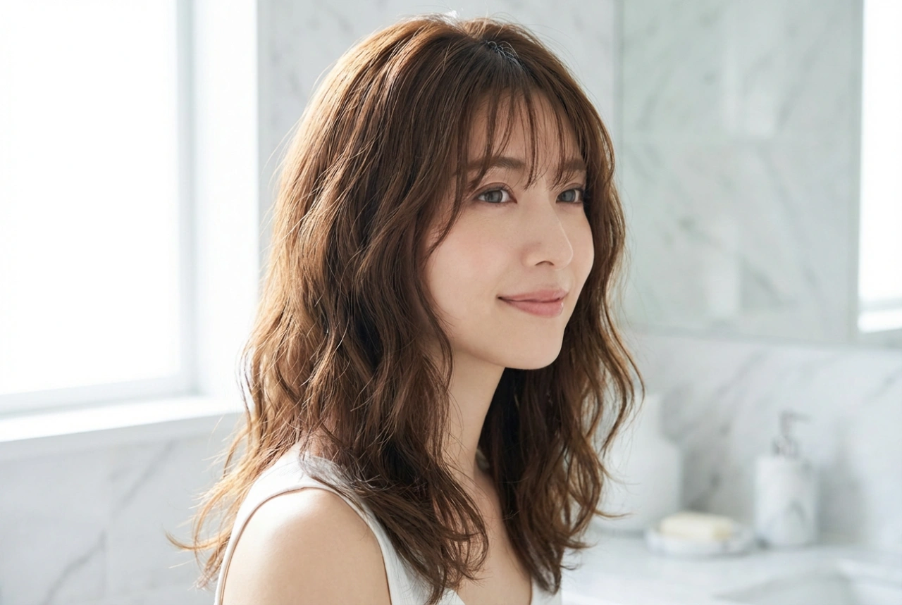 Účes pro štíhlý obličej: boční objem, vlny a jemná ofina