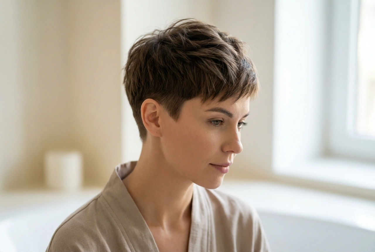 Krátký dámský střih brush cut: střih, styling a udržení tvaru