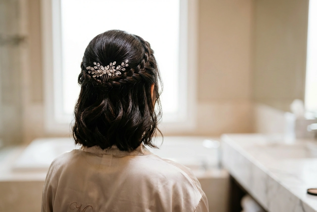 Svatební účesy pro vlasy po ramena: techniky, fixace, doplňky