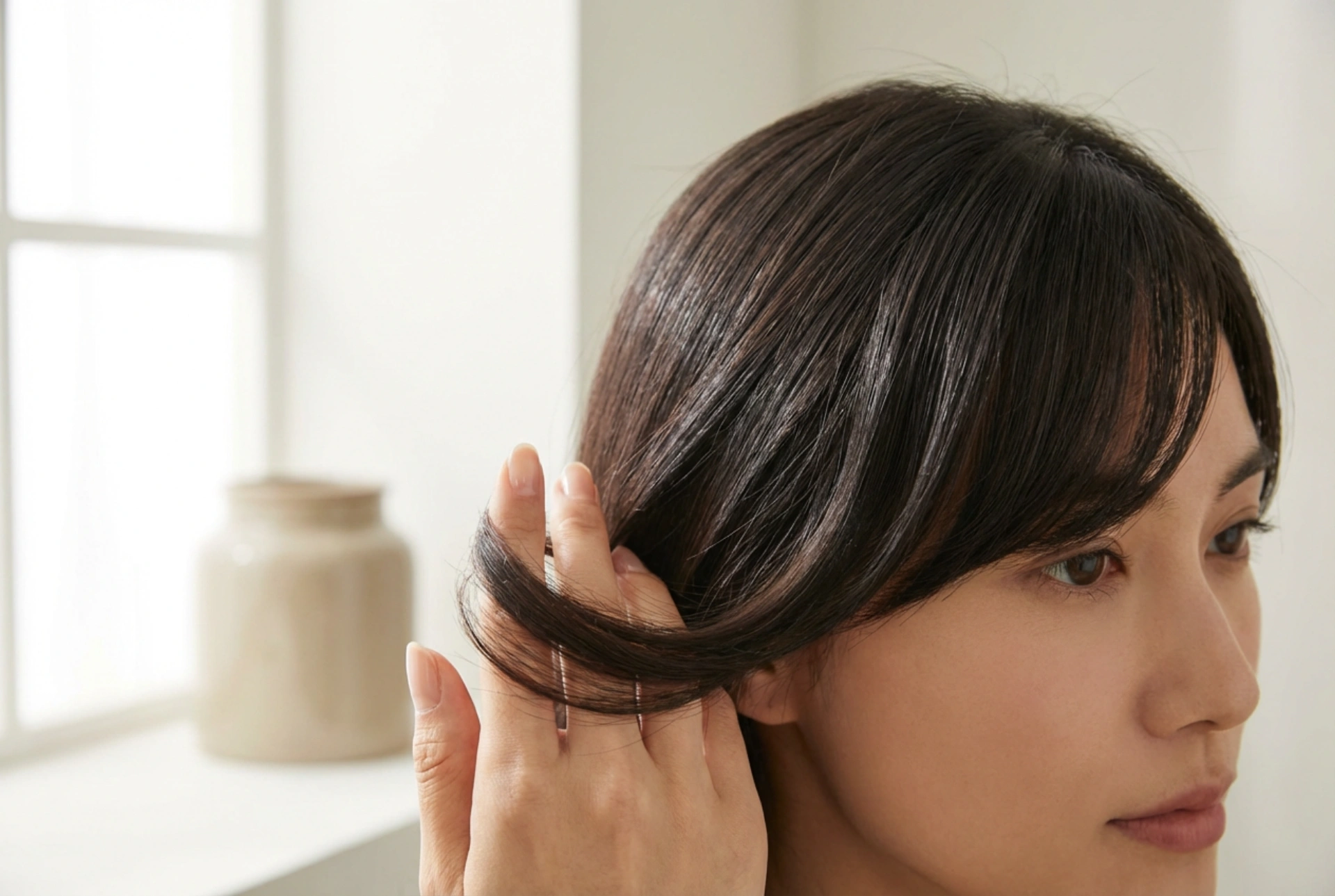 Dámský účes s ofinou na stranu: fénování na kartáč a styling