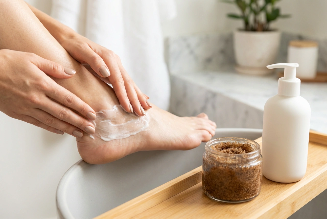 Zrohovatělá chodidla v domácí péči: exfoliace a hydratace