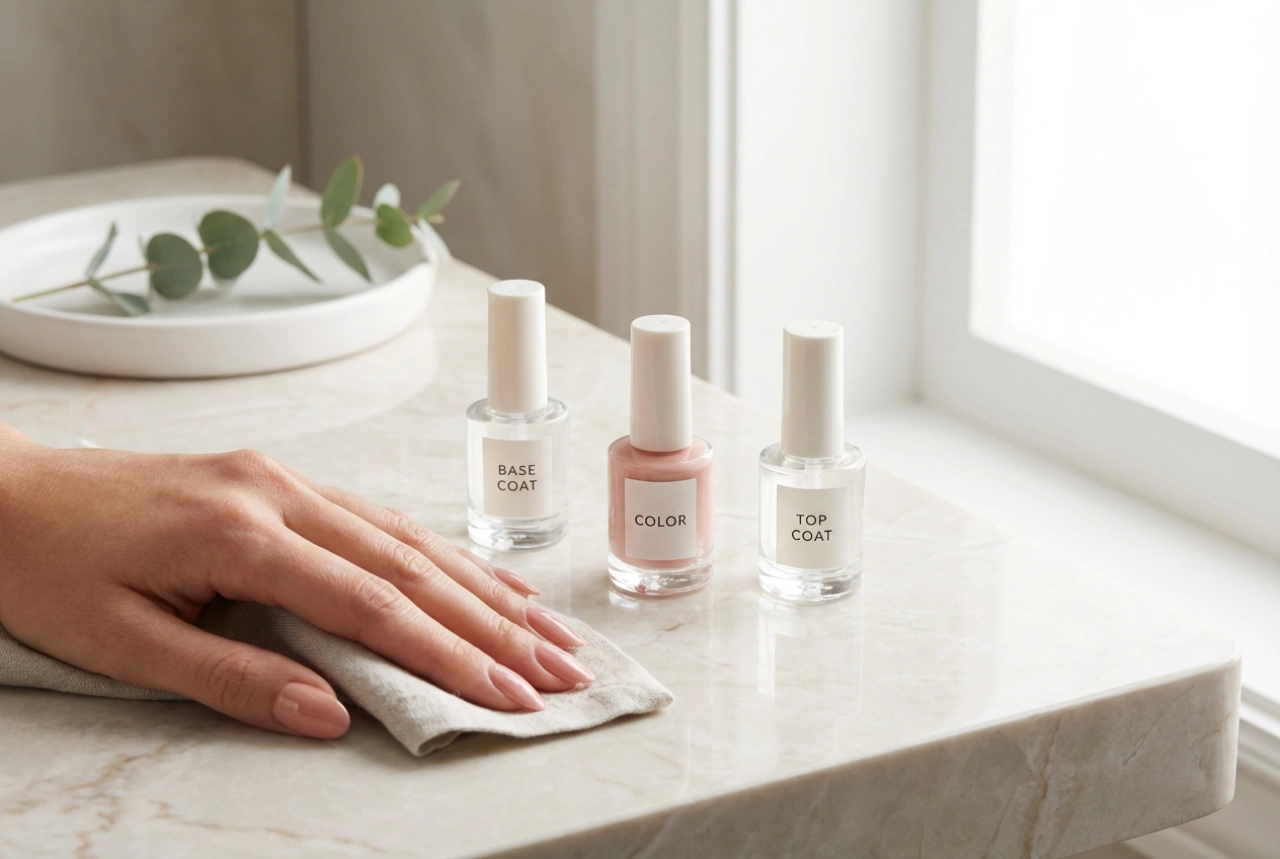 Hybridní manikúra krok za krokem: příprava nehtové ploténky, báze, barva, top