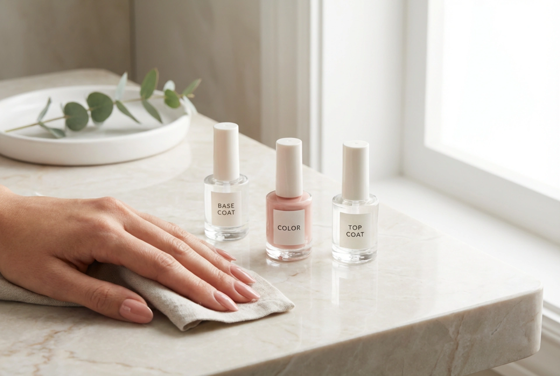 Hybridní manikúra krok za krokem: příprava nehtové ploténky, báze, barva, top