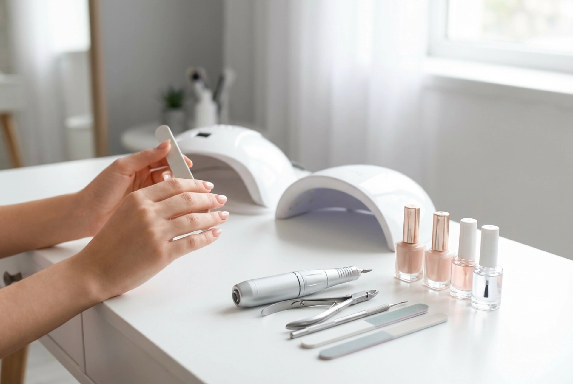 Frézka a lampa na nehty: domácí pracoviště a ergonomie práce