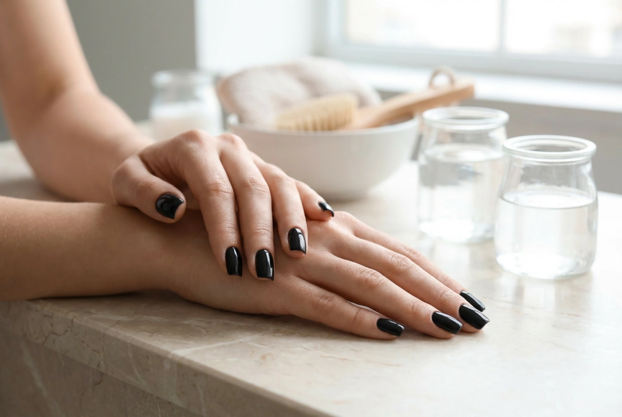 Černé hranaté nehty: jak jim dát tvar a rovnoměrně je nalakovat
