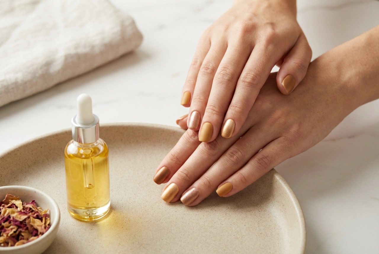 Elegantní zlaté nehty bez přehánění: odstíny, textury, akcenty