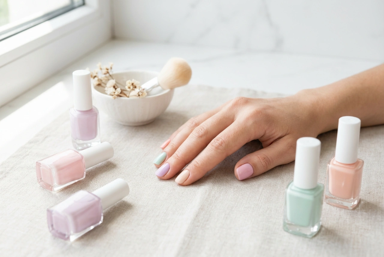 Pastelová manikúra: jak kombinovat barvy, maskovat šmouhy a vybrat správný top coat