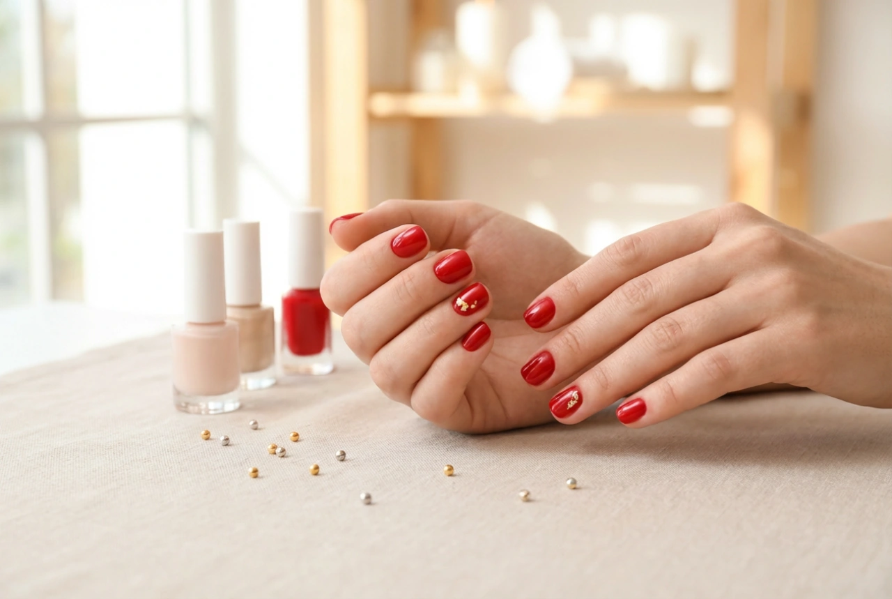 Červené nehty s doplňky: jaké akcenty zvolit a jak je aplikovat