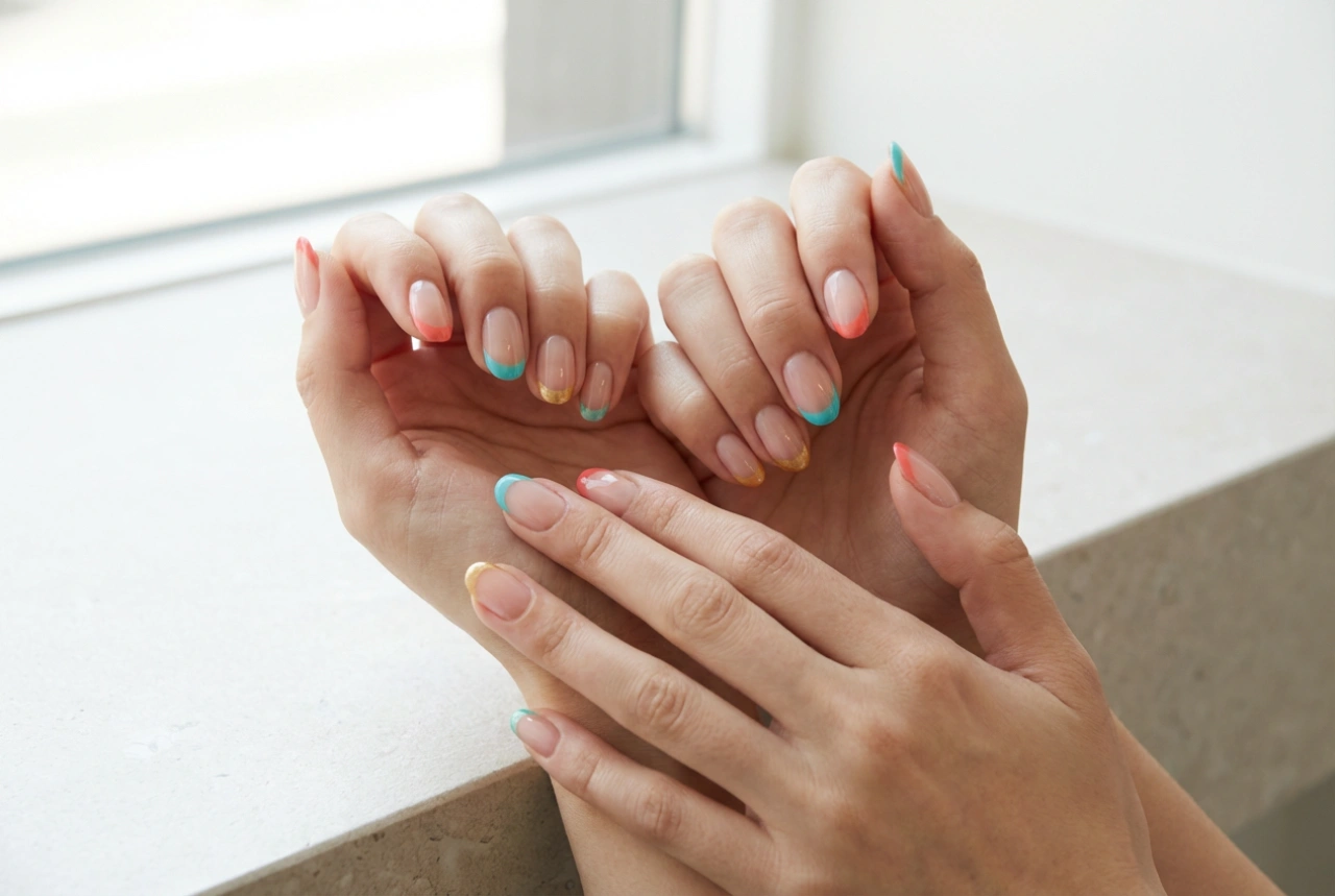 Barevné špičky nehtů: Jak na dokonalé linky bez šablon a dlouhou výdrž