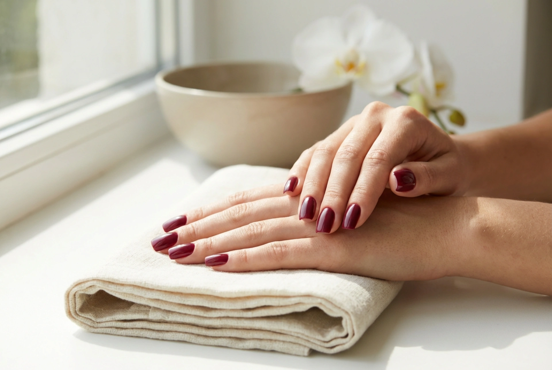 Vínové čtvercové nehty: jak opilovat tvar a lakovat bez přetahování