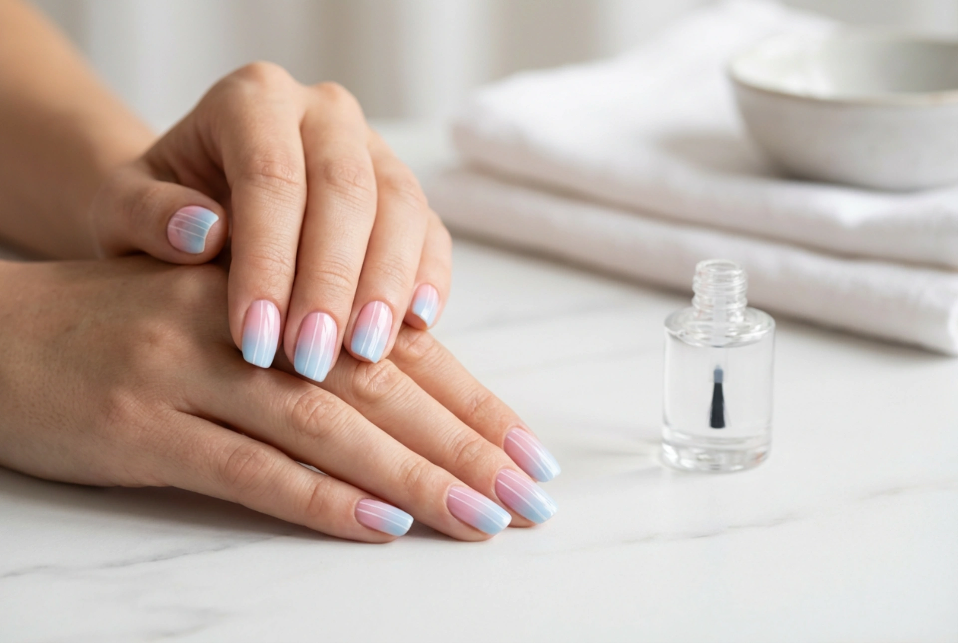 Růžovo-modré nehty: Jak vytvořit elegantní ombre, jemné proužky a ochránit barvu