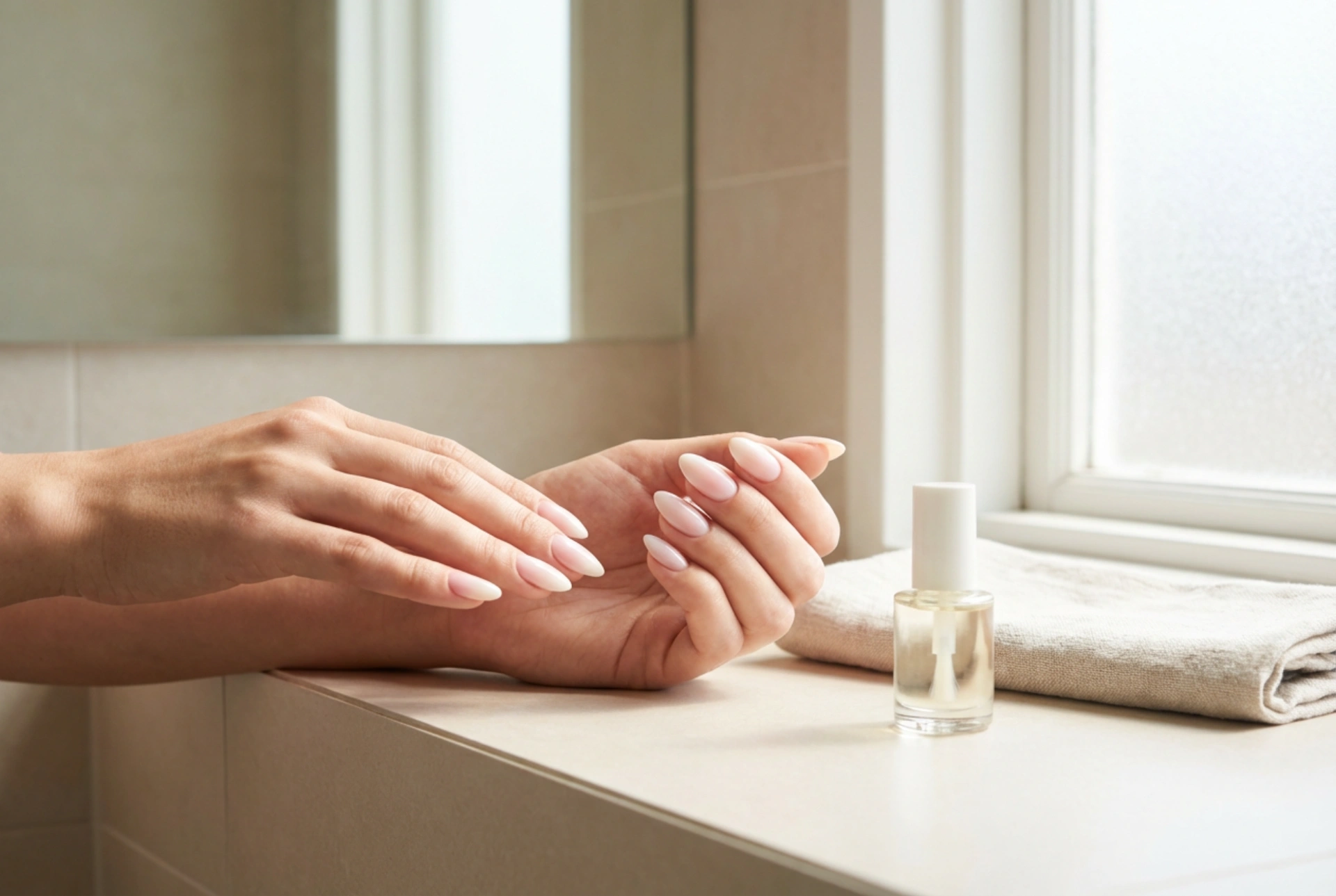 Světlé ombre nehty: jemné přechody barev krok za krokem