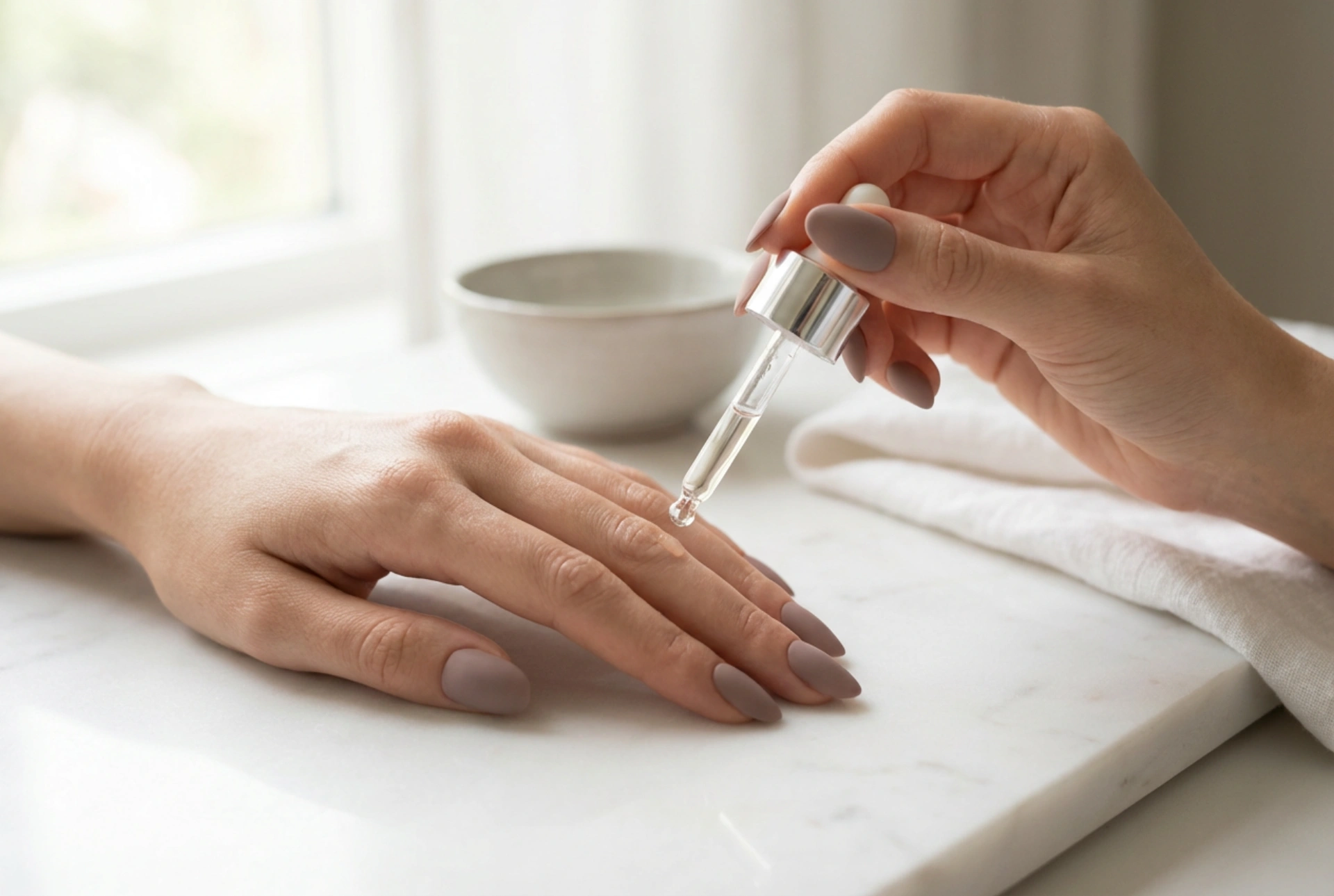 Matné hybridní nehty krok za krokem: matný top coat, vytvrzování a péče