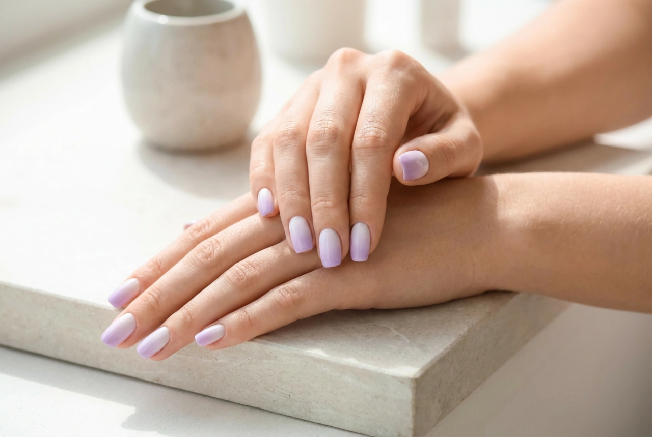 Levandulové ombre nehty: jemné přechody barev krok za krokem