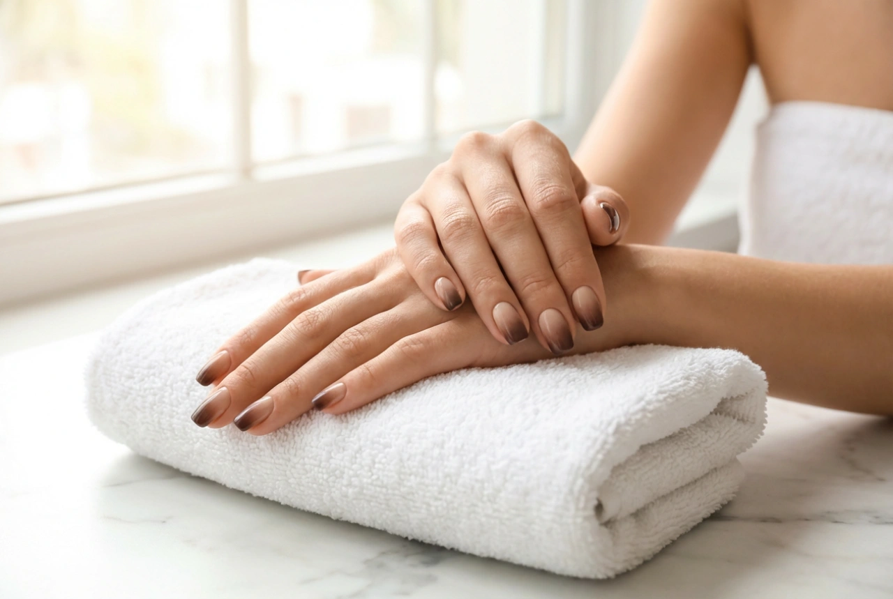 Hnědé ombre nehty: Teplý gradient, výběr barev a dokonalé stínování