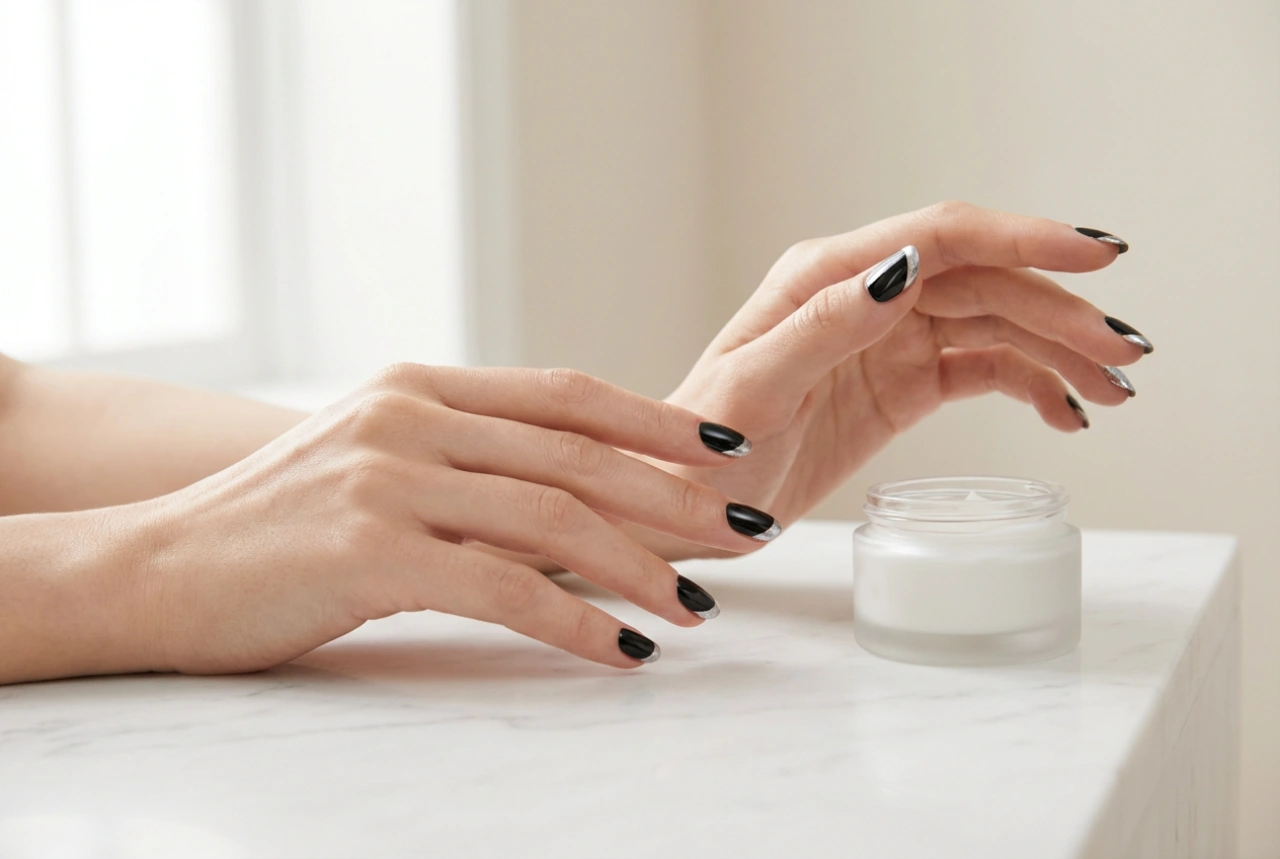 Černé nehty se stříbrnou: tři způsoby, jak přidat metalický akcent