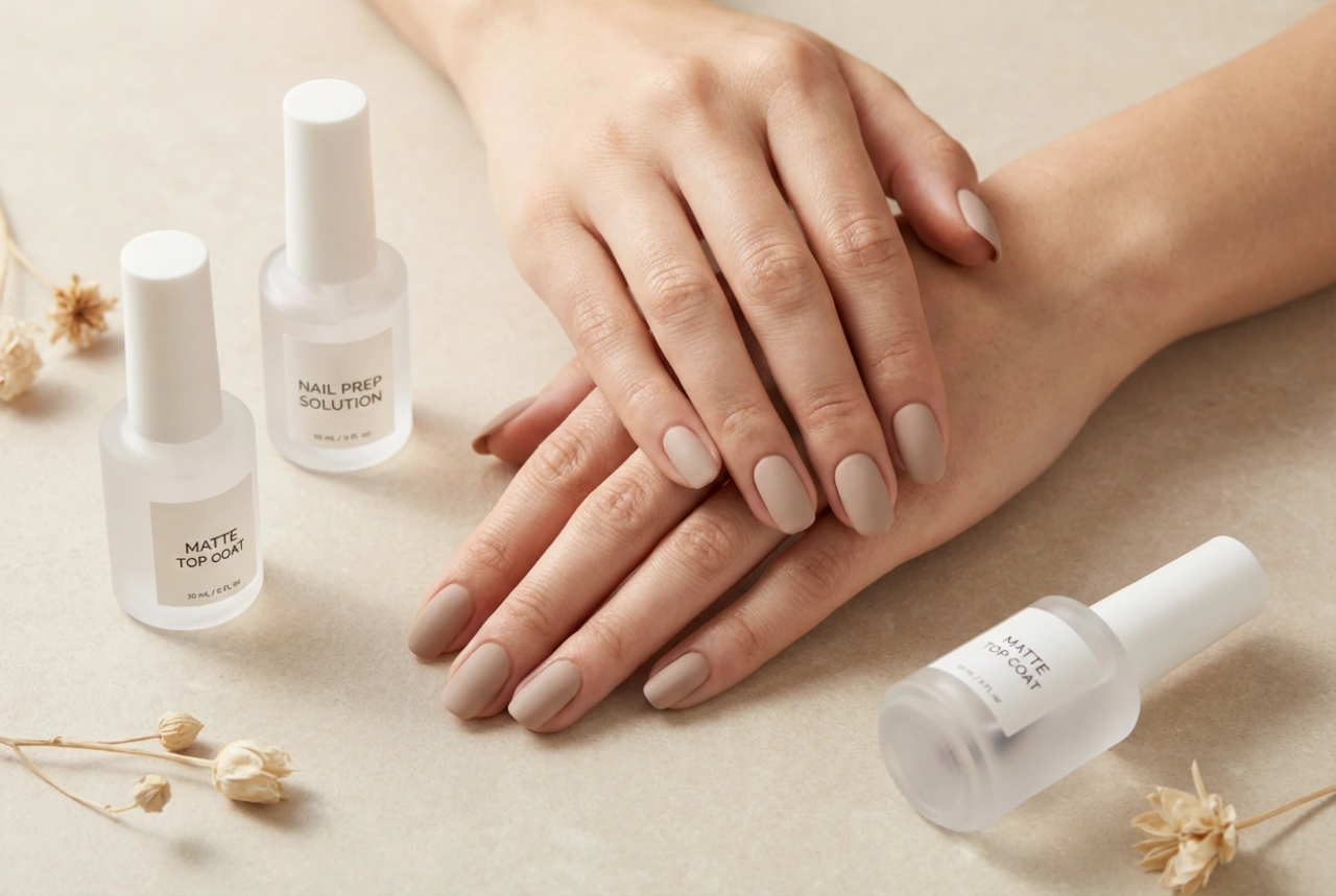 Matný finiš: matné nehty bez šmouh, odmaštění a top coat