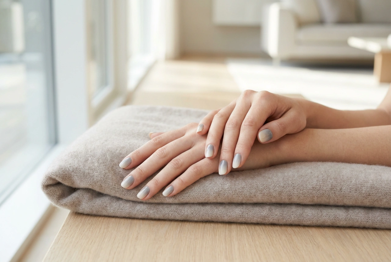 Šedé ombre nehty krok za krokem: chladná elegance u vás doma