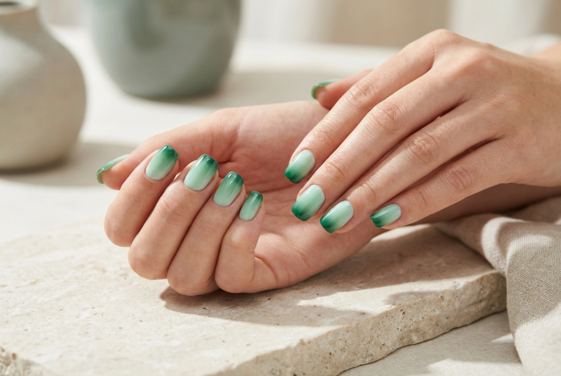 Zelené ombré na nehtech: kombinace barev a povrchových úprav