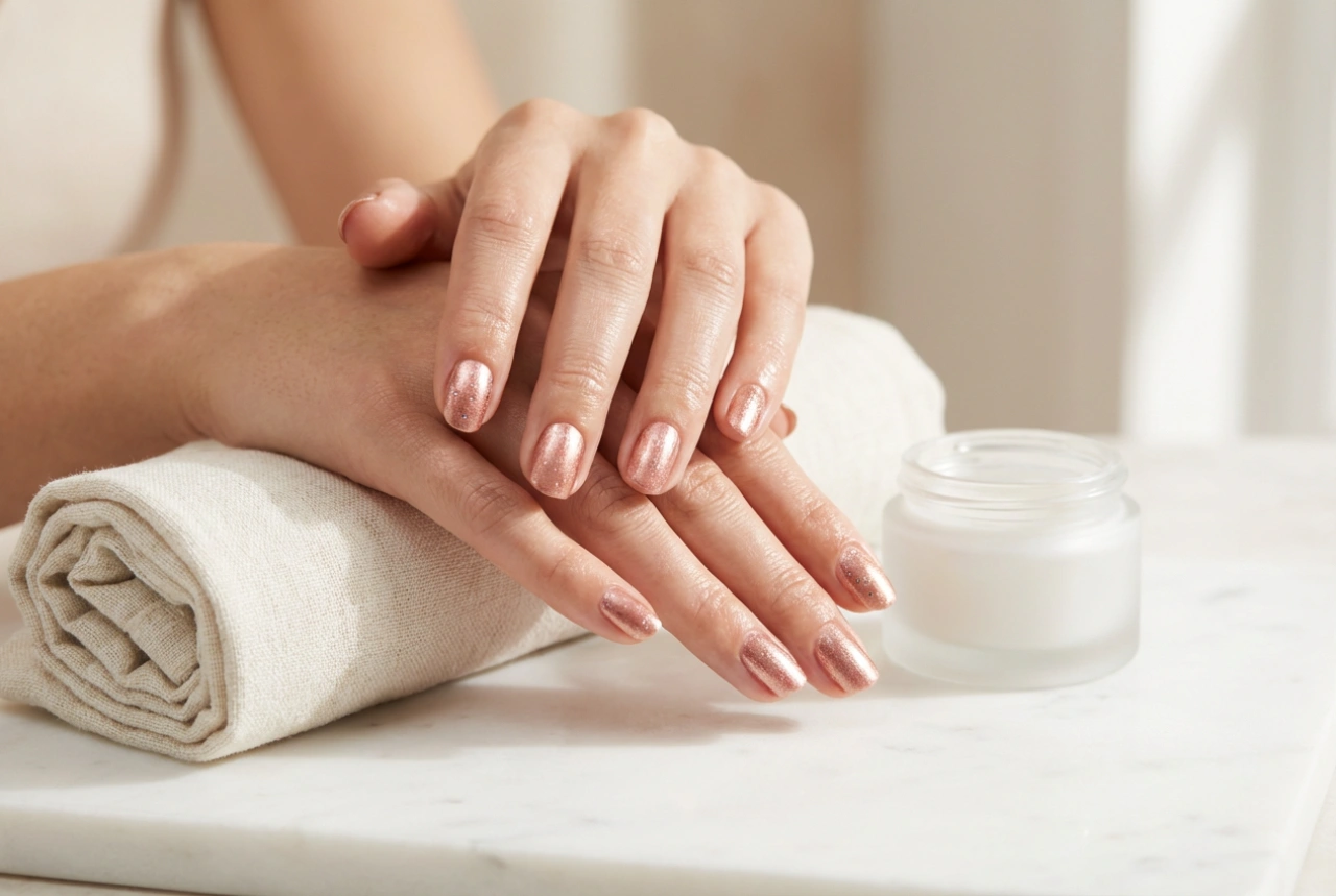 Růžovo-zlaté nehty: jak kombinovat odstíny a dodat lesk
