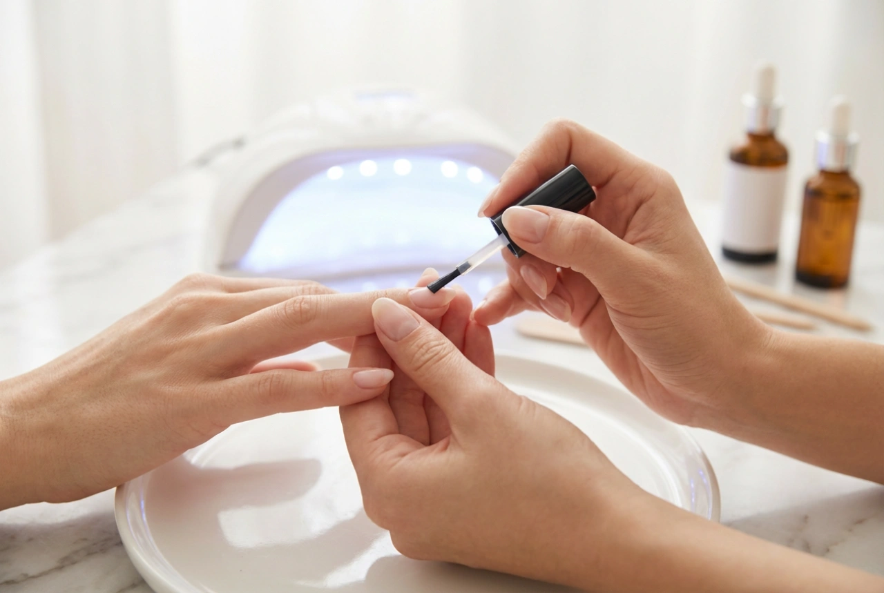 Báze pod hybridní lak: příprava nehtové ploténky, nanášení a vytvrzování