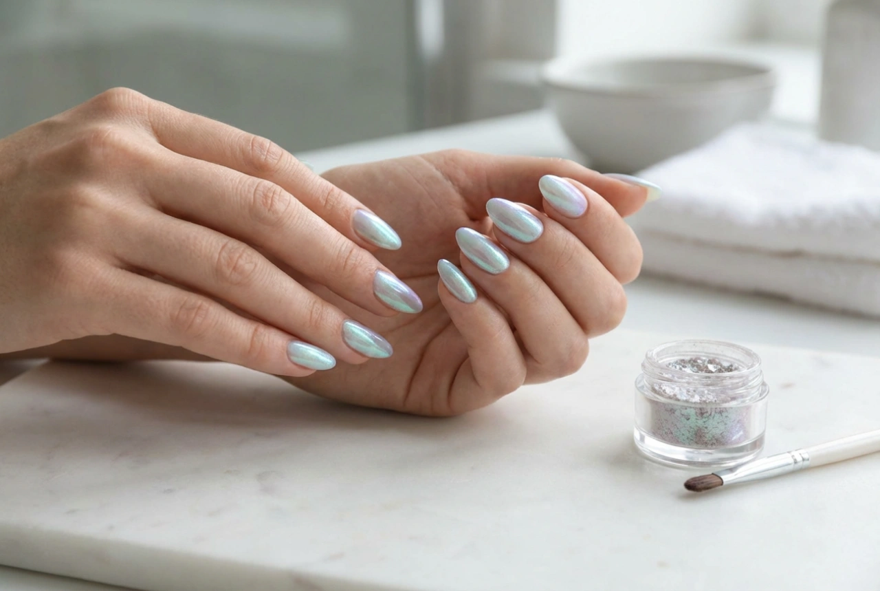 Efekt mořské panny: Jemný pigment na gel laku krok za krokem