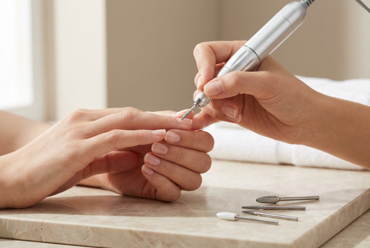 Úprava kůžičky frézkou: bity, otáčky a práce bez podráždění