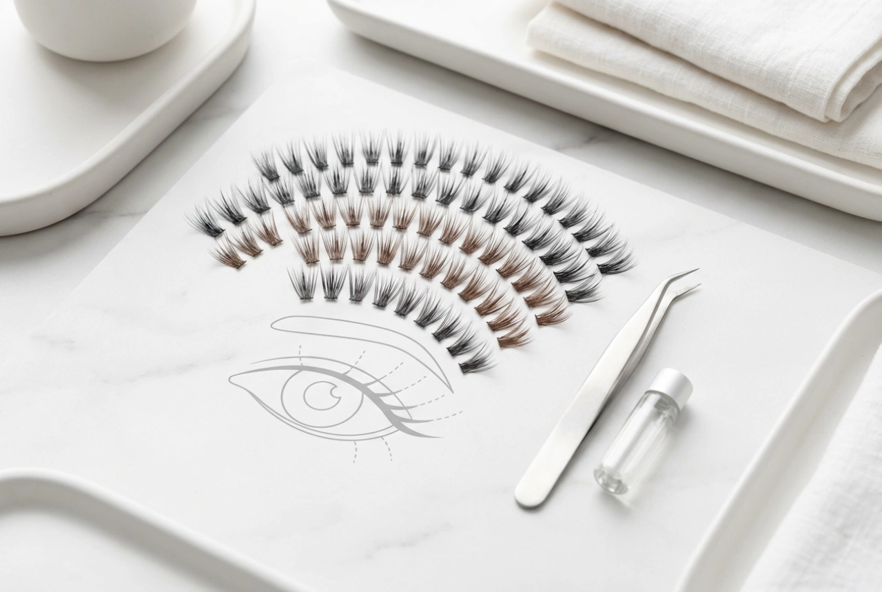 Umělé řasy v trsech: výběr délky a mapování oka