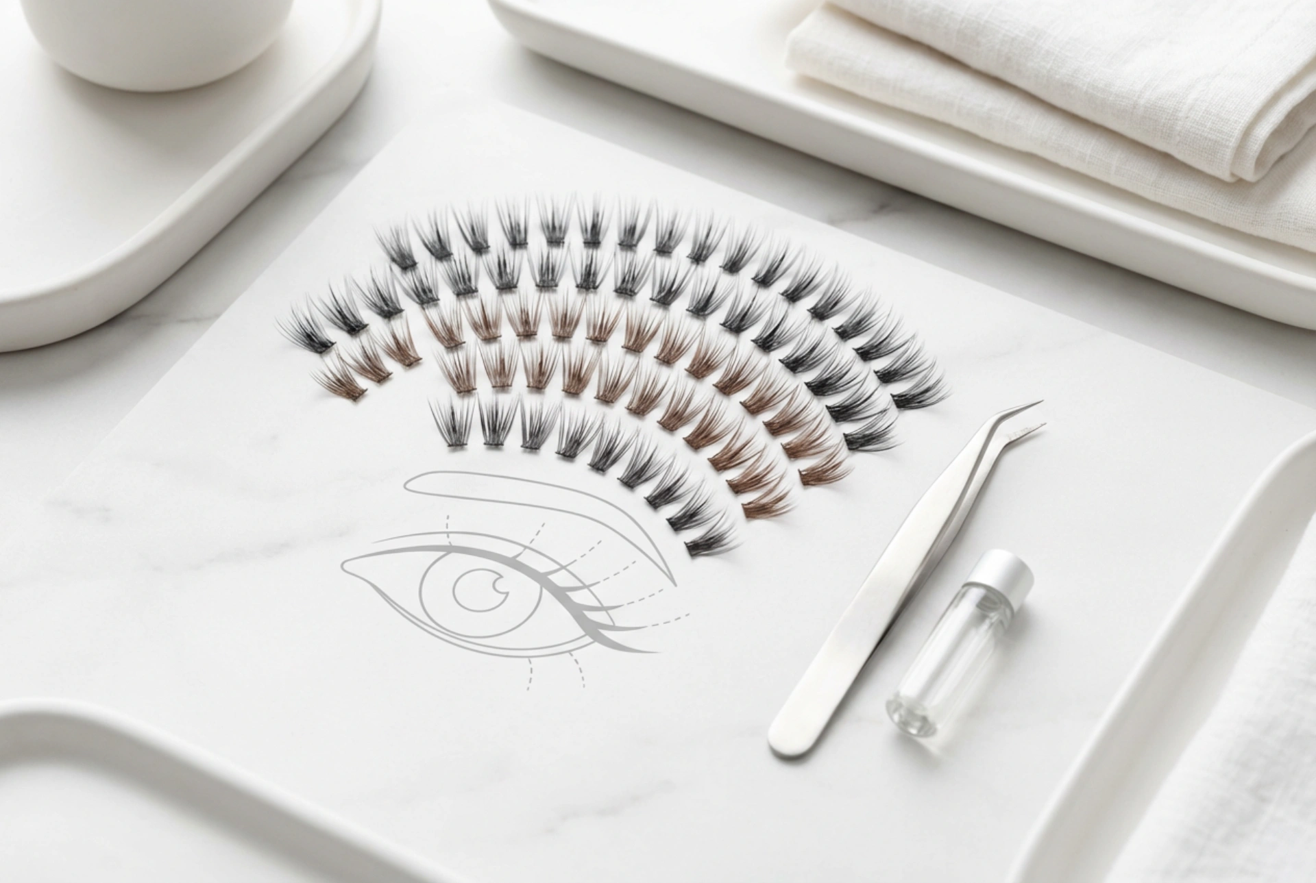 Umělé řasy v trsech: výběr délky a mapování oka