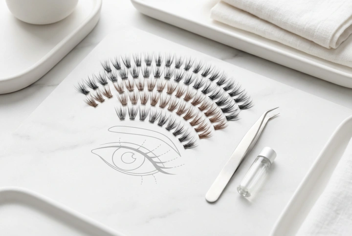 Umělé řasy v trsech: výběr délky a mapování oka