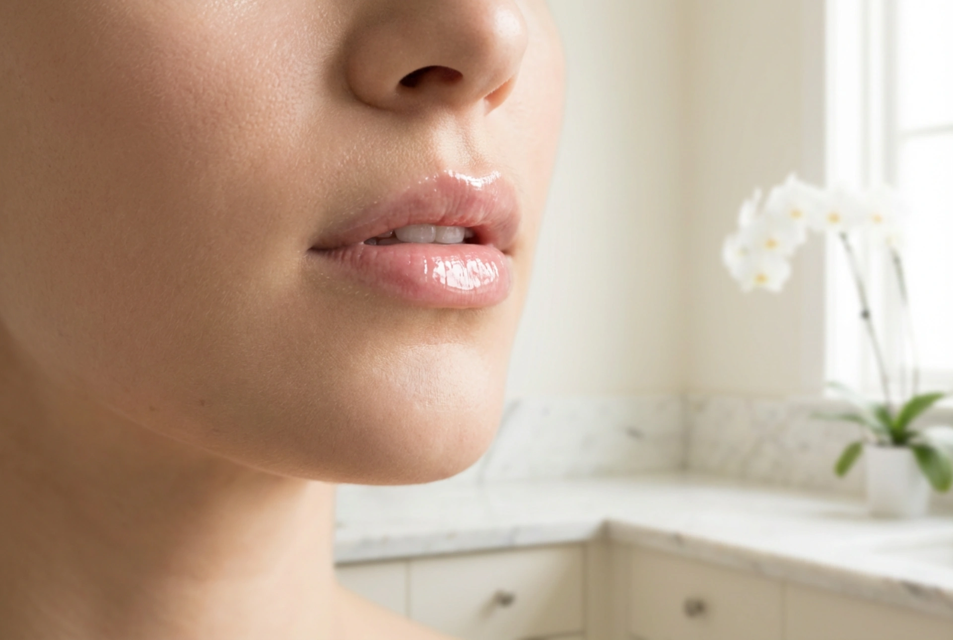 Průhledný lesk na rty: péče o kontury a efekt mokrých rtů