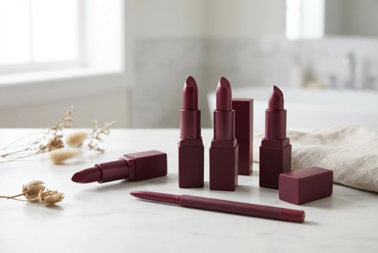 Vínová rtěnka: jak vybrat odstín a vytvořit precizní konturu