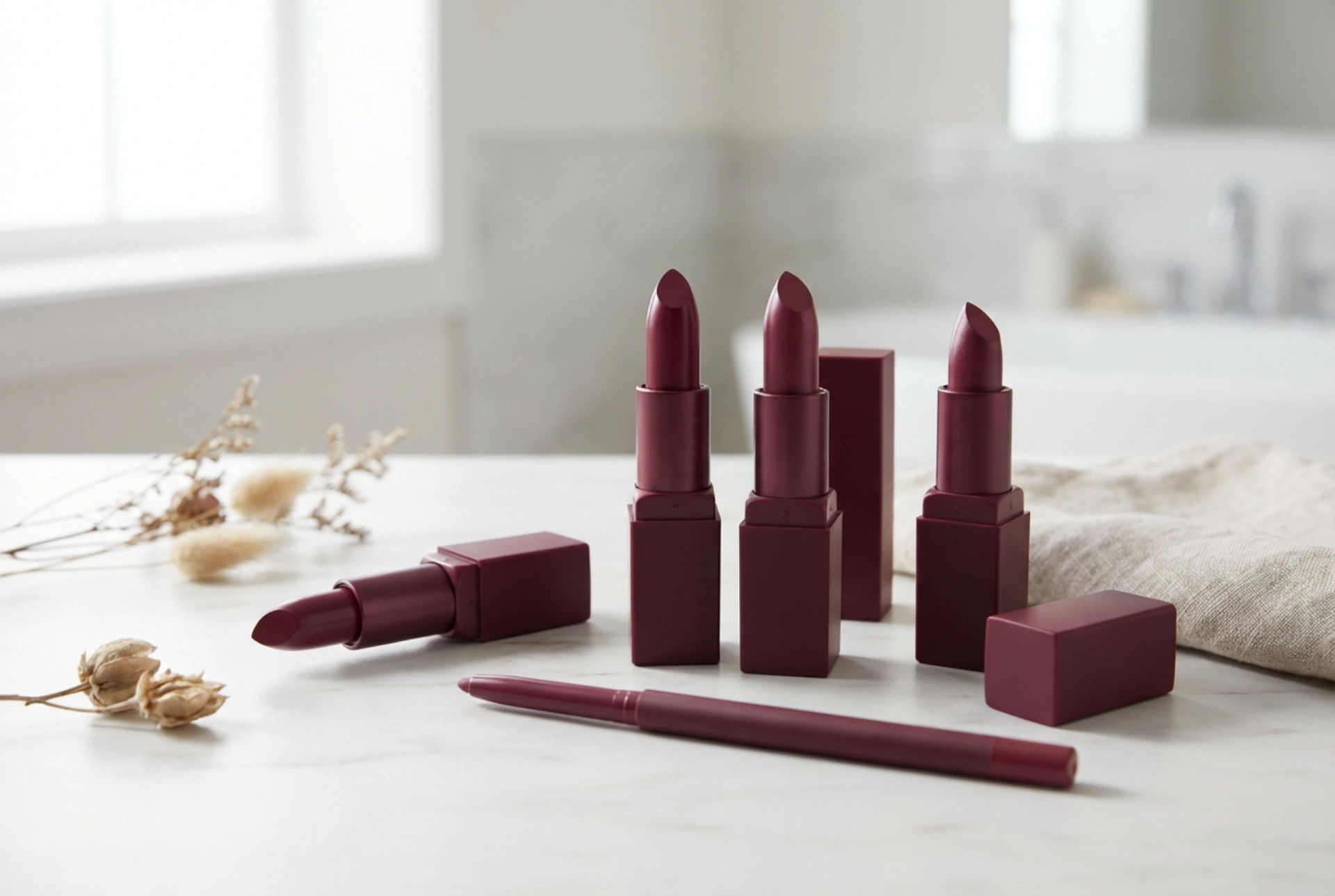 Vínová rtěnka: jak vybrat odstín a vytvořit precizní konturu